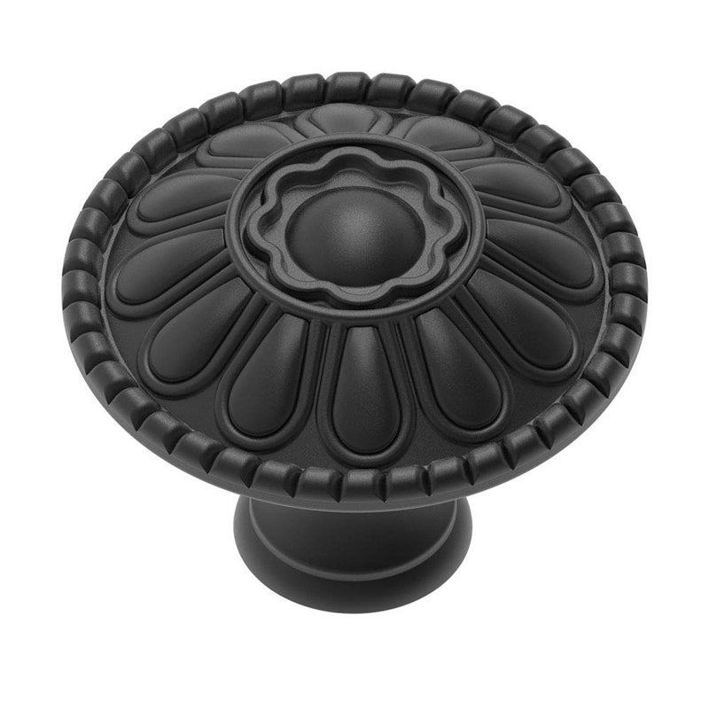 trust4care 9-Pack EU Style Matte Black Cabinet Knobs, 1.25 Inch Round Zinc Kitchen Drawer Pull Knobs with Victorian Floral Pattern, Farmhouse Dresser Furniture Handle Hardware - Image 1